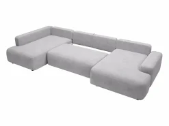 Vente-unique Gran sofá cama rinconera izquierda panorámico en tela texturizada DAVISO Gris claro New
