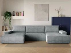 Gran sofá cama rinconera panorámico de pana AMELIA^Vente-unique Sale