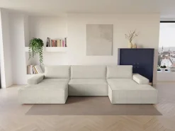 Vente-unique Sofás Y Sillones|Sofá Xxl|Gran sofá cama rinconera panorámico de pana arcón AMELIA