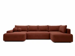 Gran sofá cama rinconera panorámico derecho en tela texturizada DAVISO^Vente-unique Sale