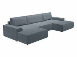Vente-unique Gran sofá cama rinconera panorámico en tela texturizada AMELIA Azul Hot
