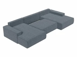 Vente-unique Gran sofá cama rinconera panorámico en tela texturizada AMELIA Azul Hot