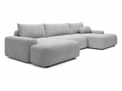 Vente-unique Gran sofá cama rinconera panorámico 7 plazas en tela texturizada DAVISO Gris claro Discount