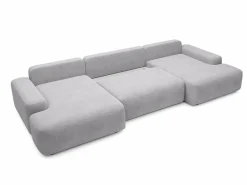 Vente-unique Gran sofá cama rinconera panorámico 7 plazas en tela texturizada DAVISO Gris claro Discount