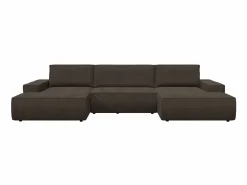 Gran sofá cama rinconera panorámico de pana marrón AMELIA^Vente-unique Outlet