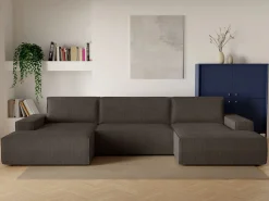Gran sofá cama rinconera panorámico de pana marrón AMELIA^Vente-unique Outlet