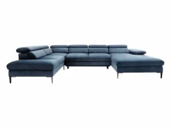 Vente-unique Sofá Xxl|Gran sofá cama rinconera panorámico de terciopelo azul noche SEPINA Pascal Morabito