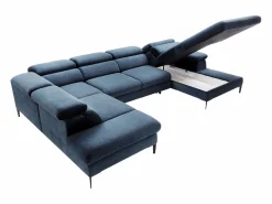 Vente-unique Sofá Xxl|Gran sofá cama rinconera panorámico de terciopelo azul noche SEPINA Pascal Morabito