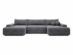 Vente-unique Gran sofá cama rinconera panorámico de 7 plazas en tela texturizada DAVISO Gris antracita Sale