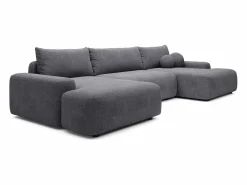 Vente-unique Gran sofá cama rinconera panorámico de 7 plazas en tela texturizada DAVISO Gris antracita Sale