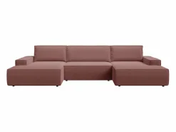 Vente-unique Sofá Vintage|Sofá Xxl|Gran sofá cama rinconera panorámico de tela AMELIA
