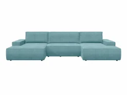 Vente-unique Gran sofá cama rinconera panorámico de pana AMELIA Azul turquesa Hot