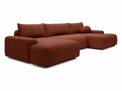 Gran sofá cama rinconera panorámico de 7 plazas en tela texturizada DAVISO^Vente-unique