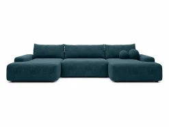 Vente-unique Gran sofá cama rinconera panorámico de 7 plazas en tela texturizada DAVISO Azul Best