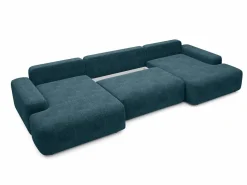 Vente-unique Gran sofá cama rinconera panorámico de 7 plazas en tela texturizada DAVISO Azul Best