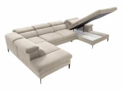 Vente-unique Gran sofá cama rinconera panorámico de terciopelo SEPINA de Pascal Morabito Beige Best