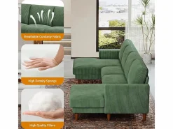 DripeX Gran sofá de esquina panorámico - 4 plazas - chaise longue 109cm - de pana - 269x140x86 - Verde Outlet