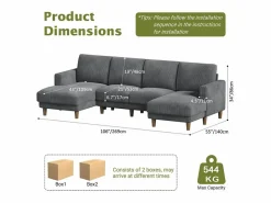 DripeX Gran sofá de esquina panorámico - 4 plazas - chaise longue 109cm - de pana - 269x140x86 - Gris Online