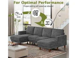 DripeX Gran sofá de esquina panorámico - 4 plazas - chaise longue 109cm - de pana - 269x140x86 - Gris Online