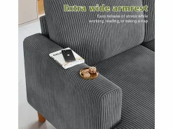 DripeX Gran sofá de esquina panorámico - 4 plazas - chaise longue 109cm - de pana - 269x140x86 - Gris Online