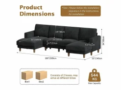 DripeX Sofás Club|Sofá - 4 Plazas|Gran sofá de esquina panorámico - 4 plazas - chaise longue 109cm - de pana - 269x140x86 -