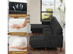 DripeX Sofás Club|Sofá - 4 Plazas|Gran sofá de esquina panorámico - 4 plazas - chaise longue 109cm - de pana - 269x140x86 -