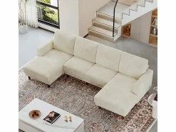 DripeX Gran sofá de esquina panorámico - 4 plazas - chaise longue 109cm - de pana - 269x140x86 - Beige Hot