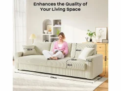 DripeX Gran sofá en terciopelo acanalado con 2 cojines - - 256 x 89 x 88 cm Beige Sale