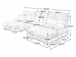 Gran sofá esquina modular - 3 plazas - con 2 pouf y 5 cojines - tejido felpa - 313x145x81cm^DripeX Discount