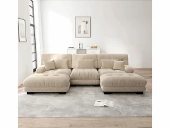Gran sofá esquina modular - 3 plazas - con 2 pouf y 5 cojines - tejido felpa - 313x145x81cm^DripeX Discount