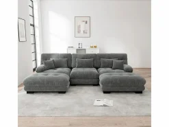 DripeX Gran sofá esquina modular - 3 plazas - con 2 pouf y 5 cojines - tejido felpa - 313x145x81cm Gris Outlet