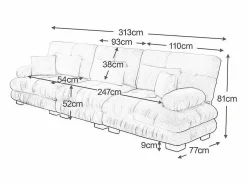 DripeX Gran sofá - 3 plazas - con 5 cojines - estructura madera maciza - Felpa - 313x77x81cm Gris Clearance