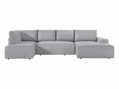 Vente-unique Gran sofá rinconera derecha panorámico convertible en terciopelo claro AMELIA Gris New