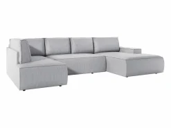 Vente-unique Gran sofá rinconera derecha panorámico convertible en terciopelo claro AMELIA Gris New