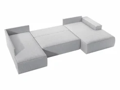 Vente-unique Gran sofá rinconera derecha panorámico convertible en terciopelo claro AMELIA Gris New