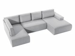 Vente-unique Gran sofá rinconera derecha panorámico convertible en terciopelo claro AMELIA Gris New