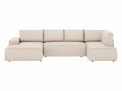 Vente-unique Gran sofá rinconera izquierda panorámico de tela texturizado AMELIA Beige Hot