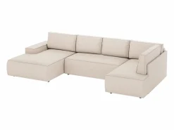 Vente-unique Gran sofá rinconera izquierda panorámico de tela texturizado AMELIA Beige Hot