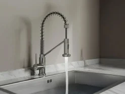Vente-unique Grifo de cocina con ducha extraíble de acero inoxidable - Cromado - ROFLEX Plateado Clearance