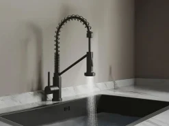 Vente-unique Grifo de cocina con ducha extraíble de acero inoxidable - mate - ROFLEX Negro Online