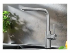 BLANCO Grifo de cocina de acero inoxidable cepillado LANORA-S con ducha extraíble y caño orientable 190° Plateado New
