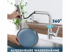 NETTLIFE Grifo De Cocina|Grifo de cocina extraíble - Grifo mezclador para fregadero de 360° con ducha de acero inoxidable, 2 modos de pulverización