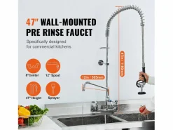 Grifo De Cocina|Grifo de Cocina, SucceBuy Grifo de Fregadero de Cocina de Montaje en Pared con Rociador de Prelavado, 120 cm de Altura