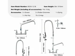 Grifo de Cocina SucceBuy para Fregadero de Cocina de Montaje en Pared - Con Rociador de Prelavado, 91 cm^ Clearance