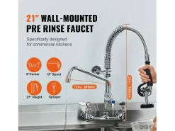 Grifo de Cocina SucceBuy para Fregadero de Montaje en Pared - Con Rociador de Prelavado, 53.3 cm Plateado Best