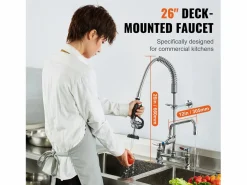 Grifo de Cocina, SucceBuy Grifo de Fregadero de Cocina Comercial con Rociador de Prelavado, 66 cm de Altura Plateado
