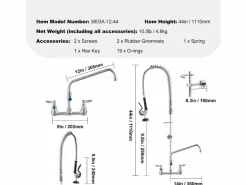 Grifo de Cocina SucceBuy para Fregadero de Montaje en Pared - Con Rociador de Prelavado, 111.8 cm^