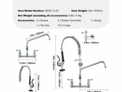 Grifo de Cocina SucceBuy para Fregadero de Montaje en Pared - Con Rociador de Prelavado, 63.5 cm Plateado Best