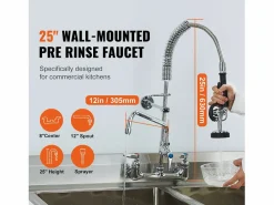 Grifo de Cocina SucceBuy para Fregadero de Montaje en Pared - Con Rociador de Prelavado, 63.5 cm Plateado Best