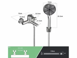 Grifo mezclador de baño con ducha de mano, grifo de pared de acero inoxidable, monomando, instalación vista para baño^NETTLIFE Hot